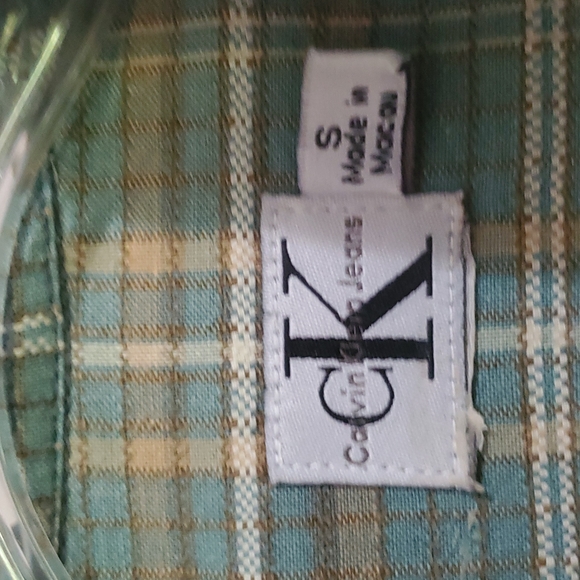 Calvin Klein Plaid Long Sleeve Casual Green Shirt/ Size: S - Picture 4 of 9
